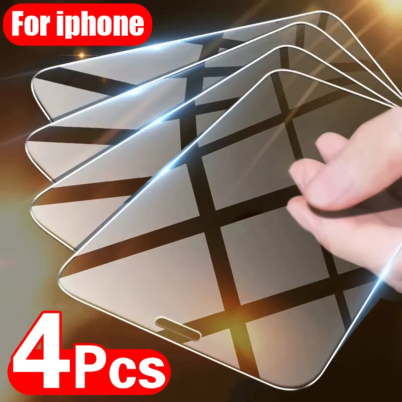 4 pièces verre trempé pour iPhone 11 12 13 14 15 16 17 Pro Max protecteur d'écran pour iPhone 12 13 