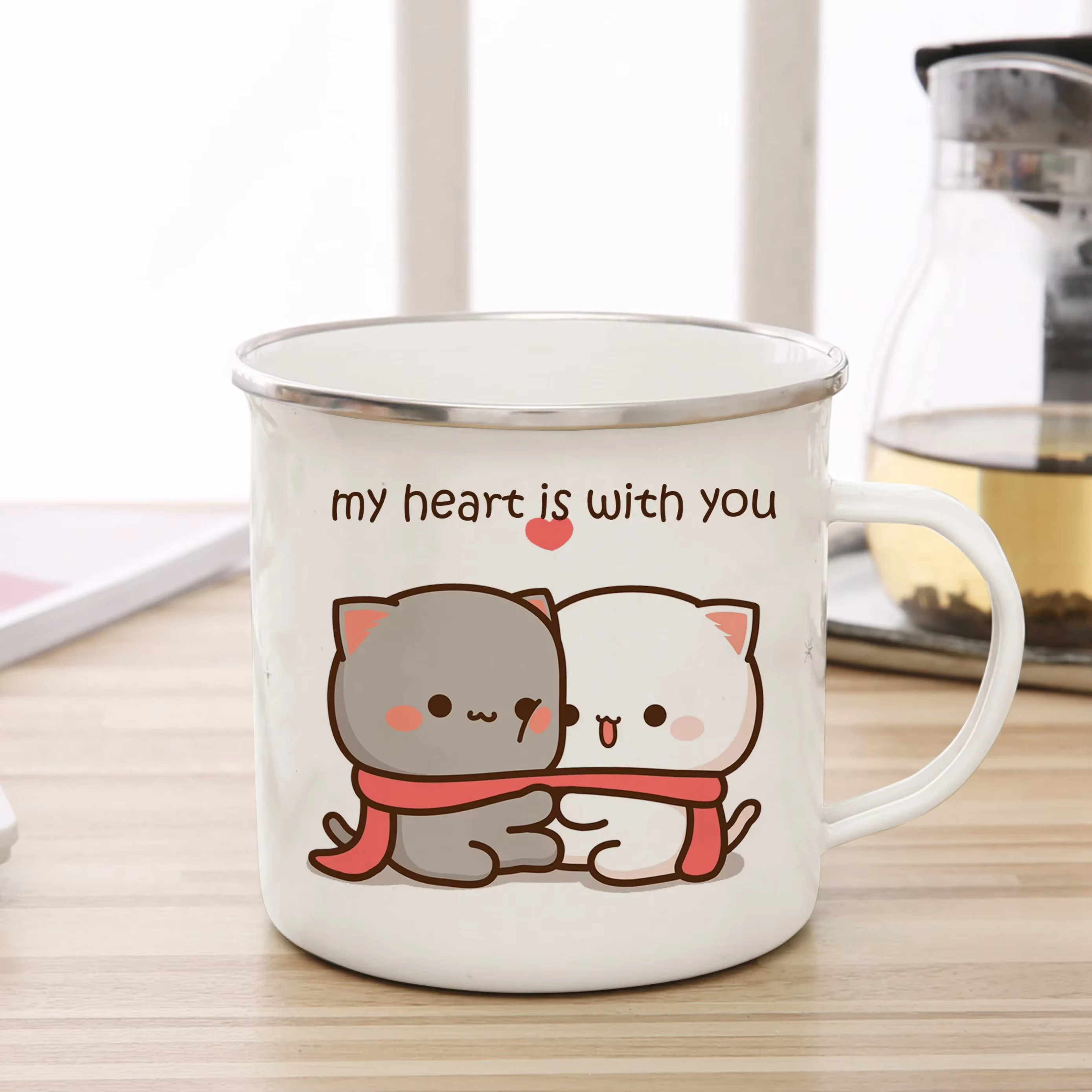 Tasse créative en émail chat pêche et Goma, tasse à café, thé, animal mignon, tasses de petit déjeun