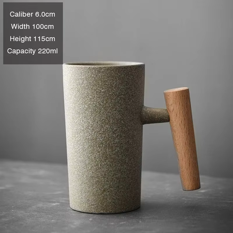 Tasse à café en grès faite à la main de Style japonais, poinçon à main, four Vintage, manche en bois