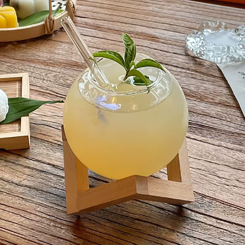 Verre à cocktail avec support en bois, verrerie de bar créative, tasse à clicks, boule Ronud, tasse 