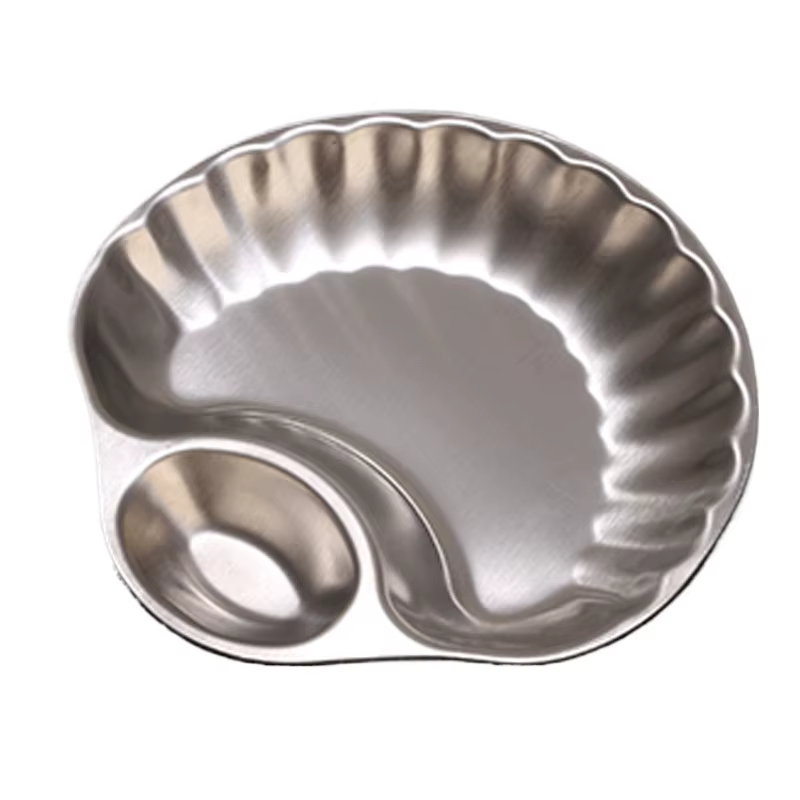 Assiette décorative en forme de coquille rétro française, assiette de collation en acier inoxydable 