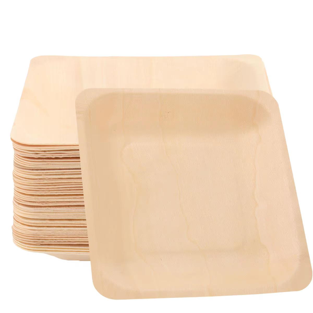 Assiettes carrées en bois naturel, 50 pièces, pour cuir chevelu, palmier, fête d'anniversaire, maria