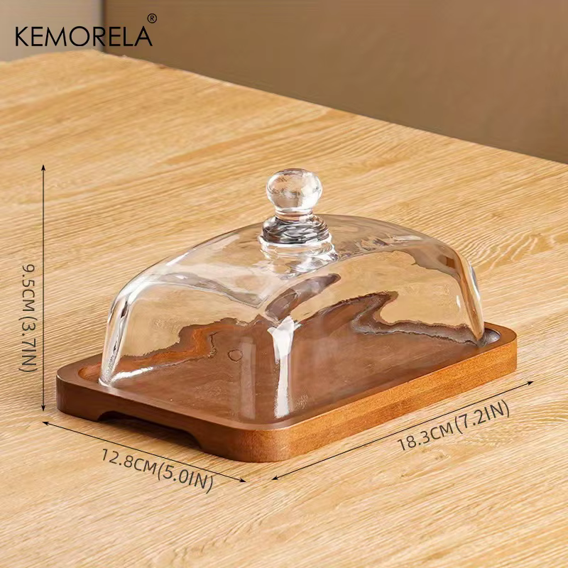 Beurre vintage avec couvercle en verre - Assiette à dîner rectangulaire élégante avec couvercle dôme