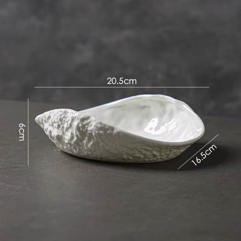 Assiette en forme de coquillage avec motif de roche, assiette à soupe de poisson cuit à la vapeur en