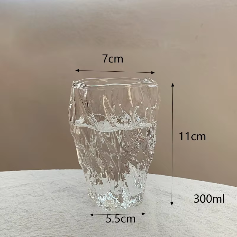 Tasse en verre texturé de style Ins, tasse à eau irrégulière épaissie, tasse de petit déjeuner, tass