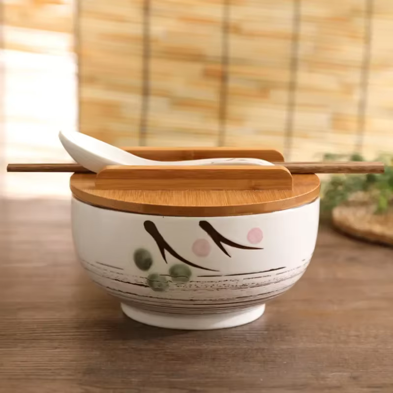 Bol à nouilles de riz de Style japonais avec couvercle, cuillère et baguettes, vaisselle de cuisine,