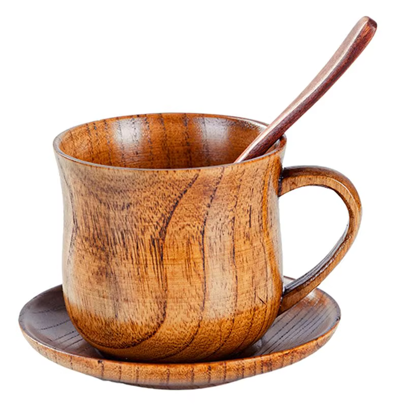 ABKW - Tasse en bois naturel massif, idéale pour boire du thé, du lait, du café et autres boissons
