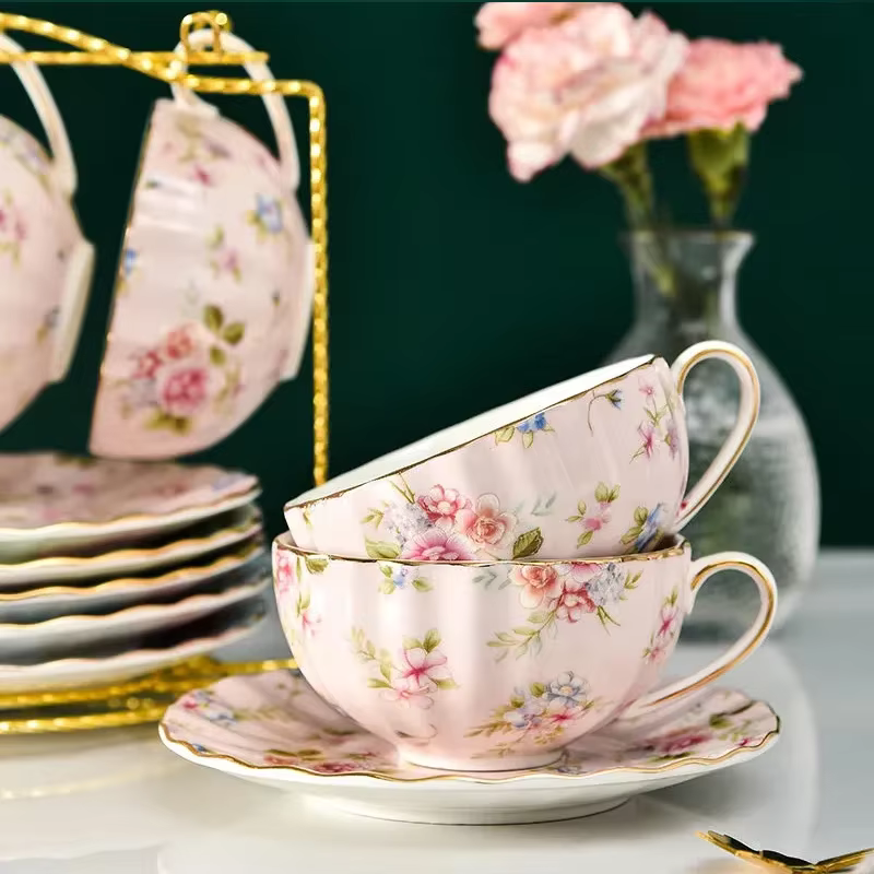 Service à thé à fleurs de style pastoral, tasse à café en céramique, costume en porcelaine d'os de h