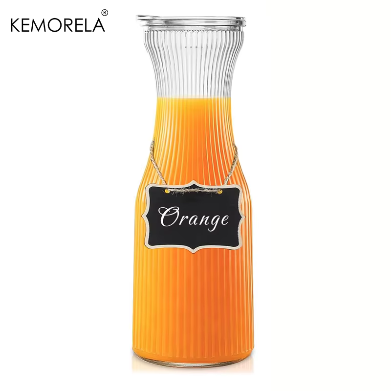 Carafe en verre côtelé de 1L avec couvercle, 1 ou 2 pièces, pour jus, bar, fêtes, café infusé à froi