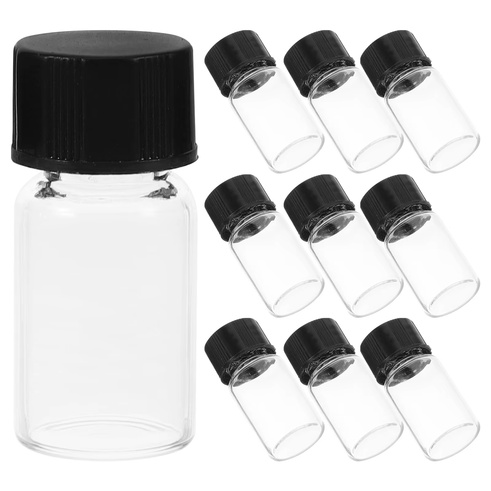 Flacons en verre transparent avec bouchons à vis, flacons anti-fuite pour échantillons liquides, pet