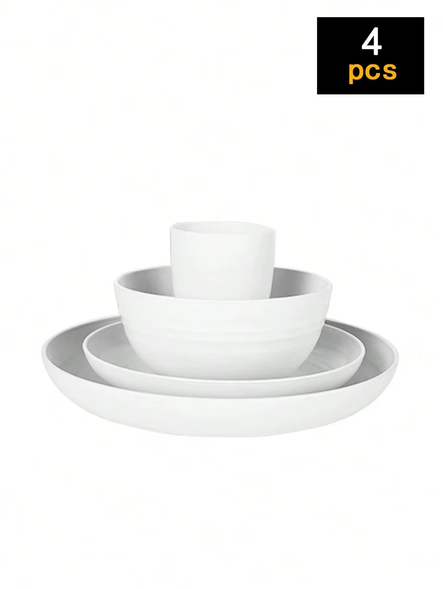 Ensemble de vaisselle en plastique réutilisable 4/16/24 pièces, comprenant des assiettes, des bols e