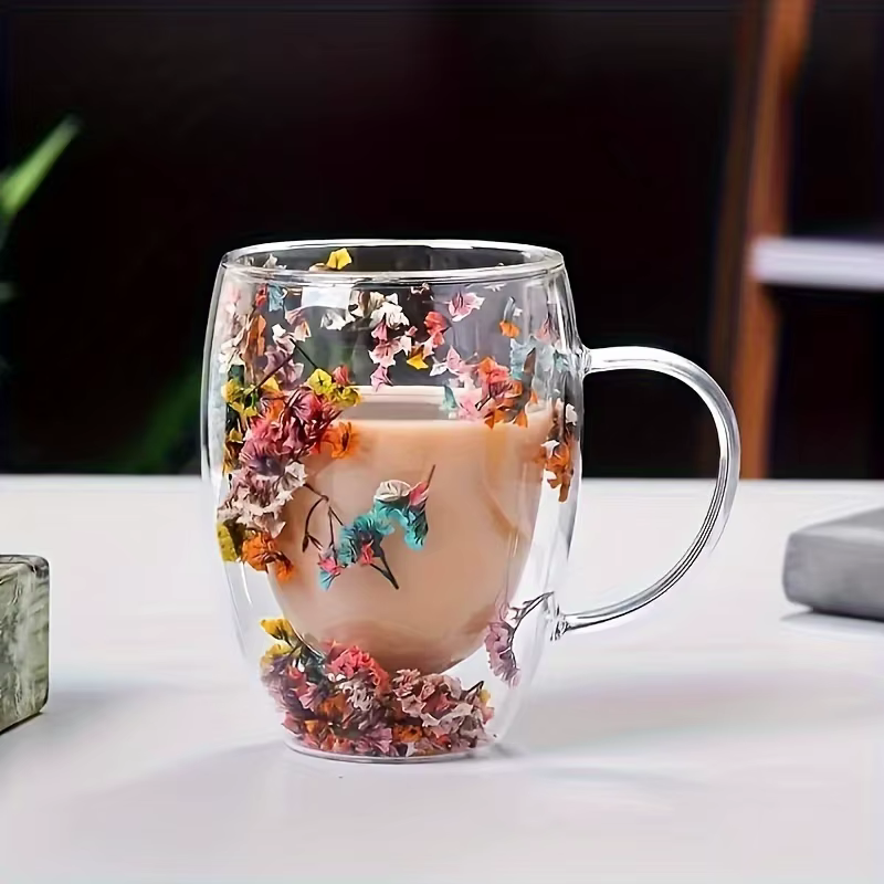 Tasses à café en verre transparent à double paroi, tasses créatives en verre transparent avec poigné