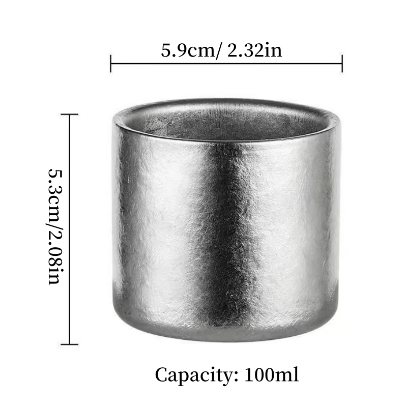 Mug à café mini en titane pur à double paroi, tasses à eau d'extérieur gris-argent, mug à thé de bur