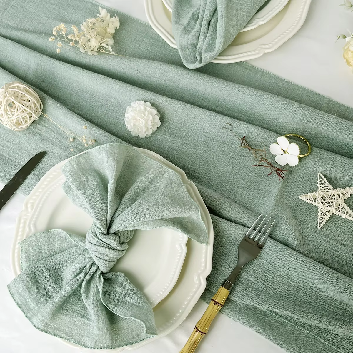 Serviettes en tissu de coton vert sauge, 100 pièces, gaze 30x30cm pour décoration de mariage, usage