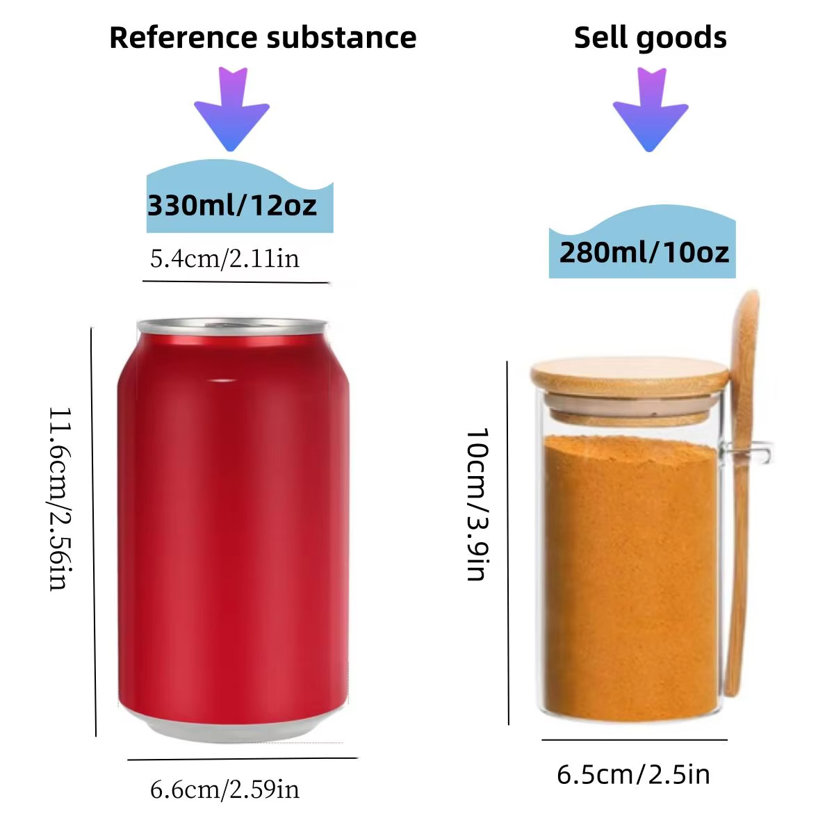 Récipient à sucre en verre avec cuillère, pots en verre de 10oz avec couvercle et cuillère en bambou
