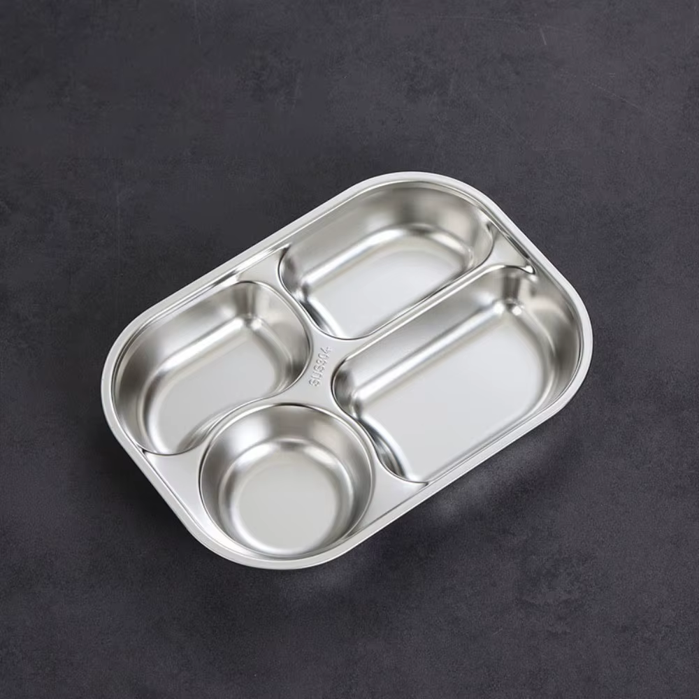 Plateau à dîner divisé à 4/5 compartiments, en acier inoxydable 304 avec couvercle, assiette à dîner