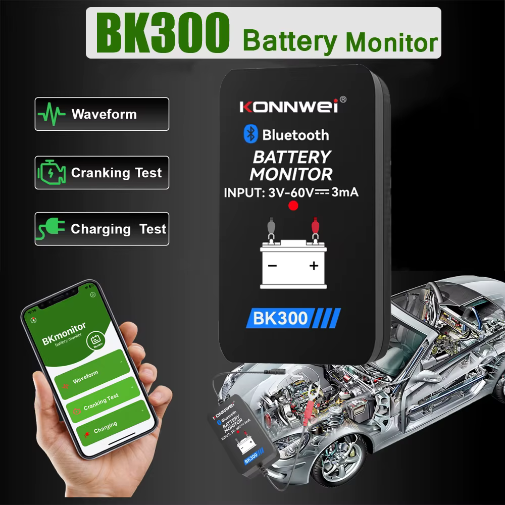 Moniteur de batterie KONNWEI BK300 BT 5.0 pour batteries de démarrage 12V/24V au plomb-acide de voit