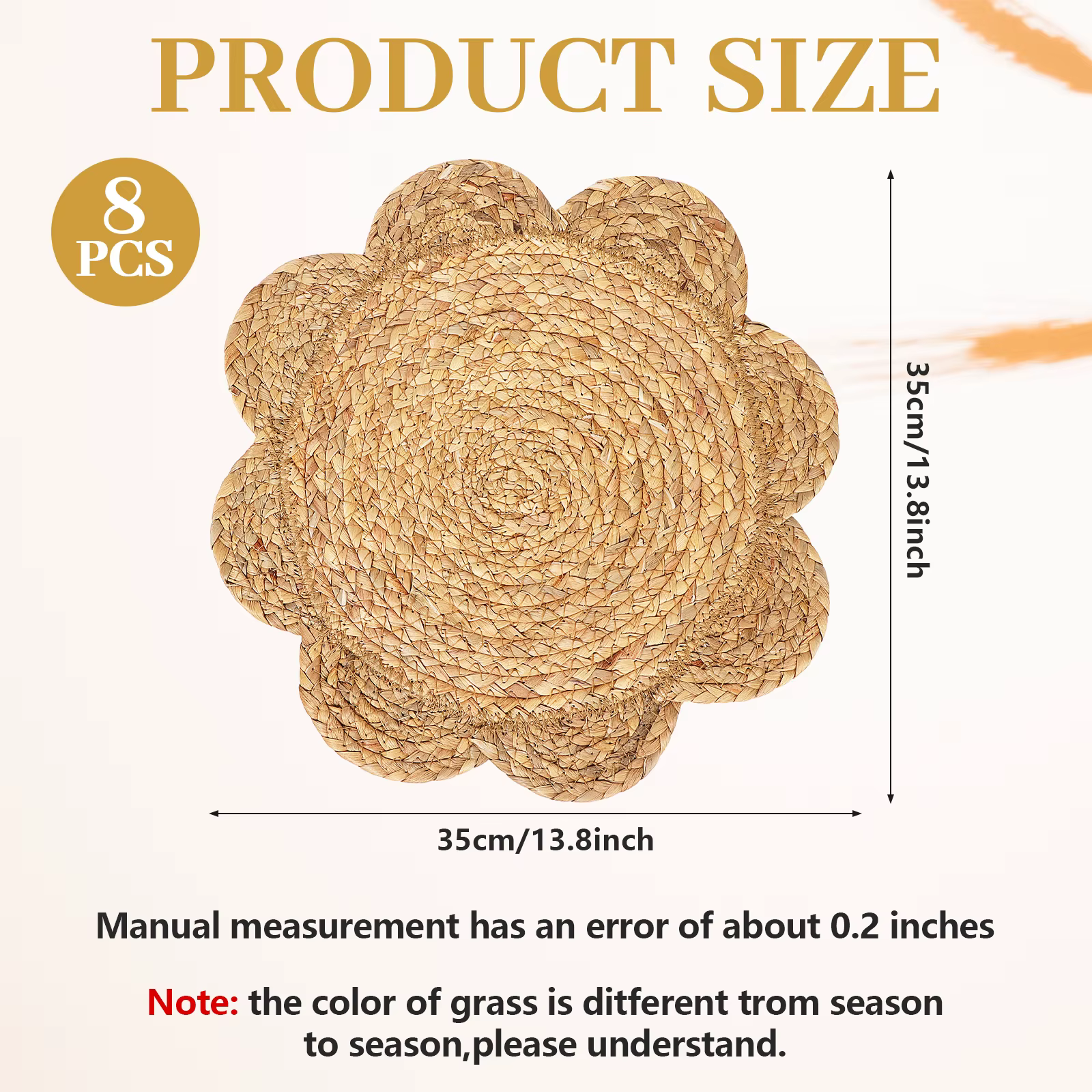 Napperons ronds tissés en rotin de 13.8 pouces, 8 pièces, en paille naturelle, tissés à la main, pou