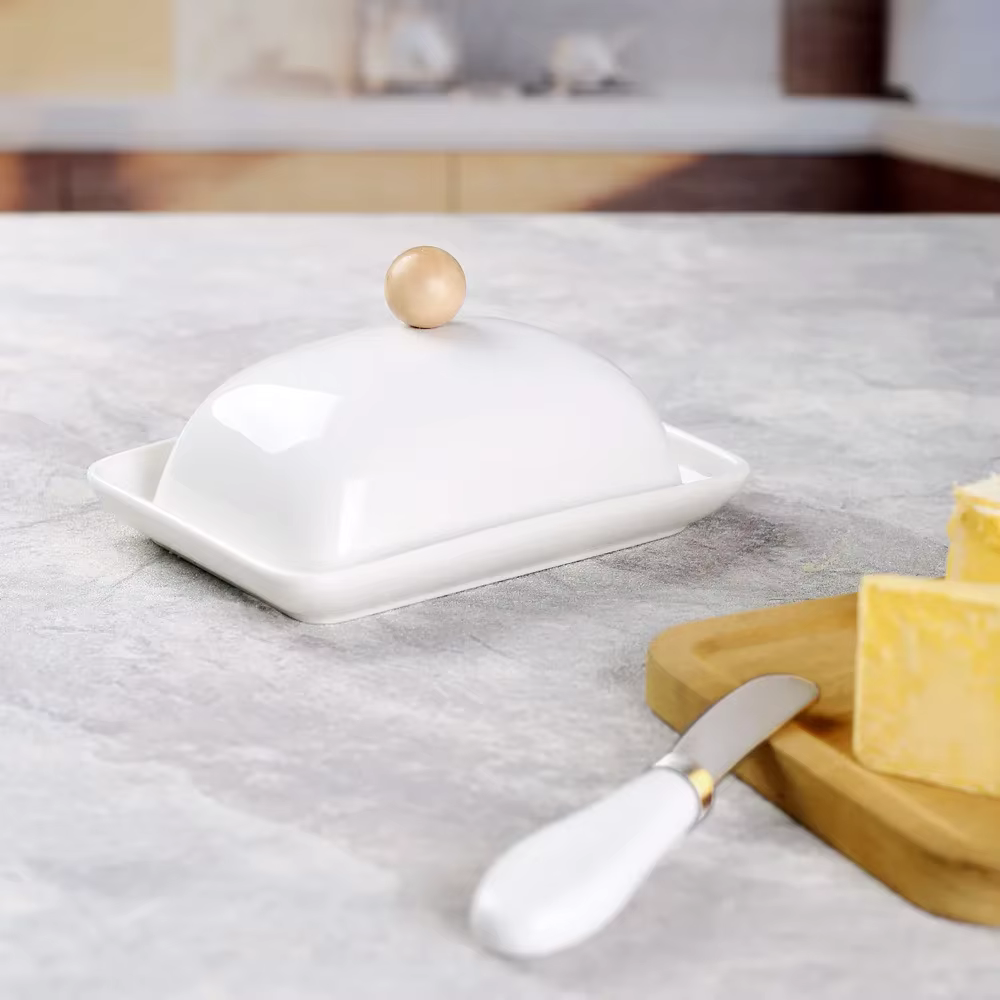 Porte-beurre en céramique avec couvercle, boîte à beurre au fromage occidental avec couteau à beurre
