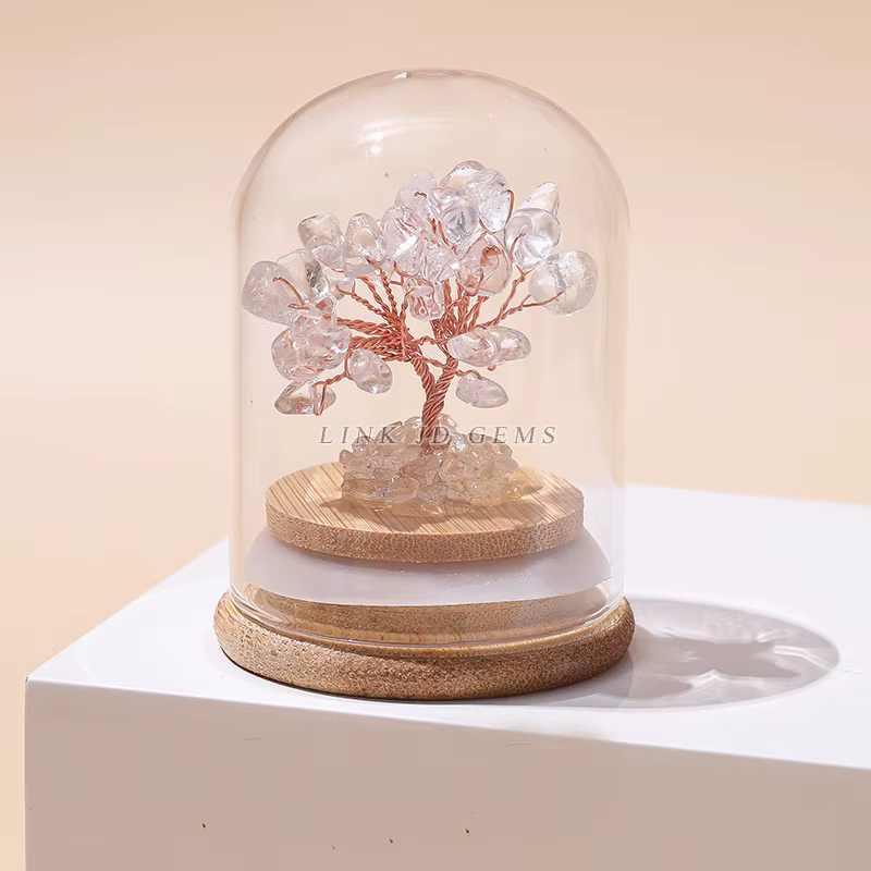 Ornement Bouteille des Vœux Arbre de Richesse en Pierre Naturelle Concassée avec Couvercle en Verre,