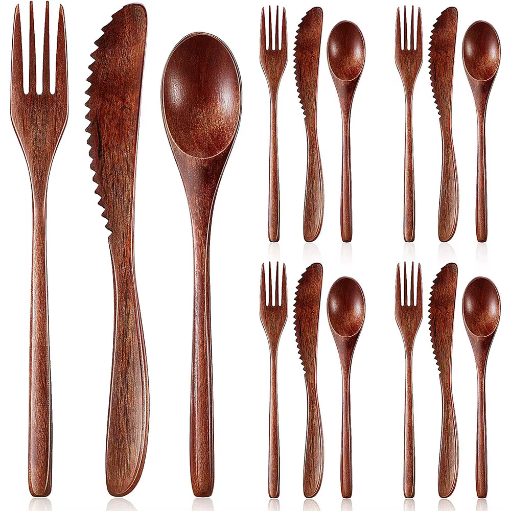 Ensemble de couverts en bois pour le dîner, ensemble d'ustensiles de cuisine comprenant une cuillère
