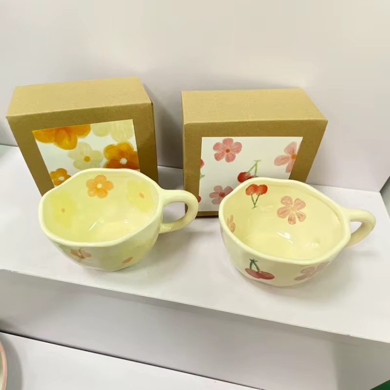Tasses en céramique tasses à café pincées à la main fleur irrégulière tasse de thé au lait ins style