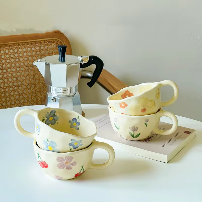 Tasses en céramique tasses à café pincées à la main fleur irrégulière tasse de thé au lait ins style