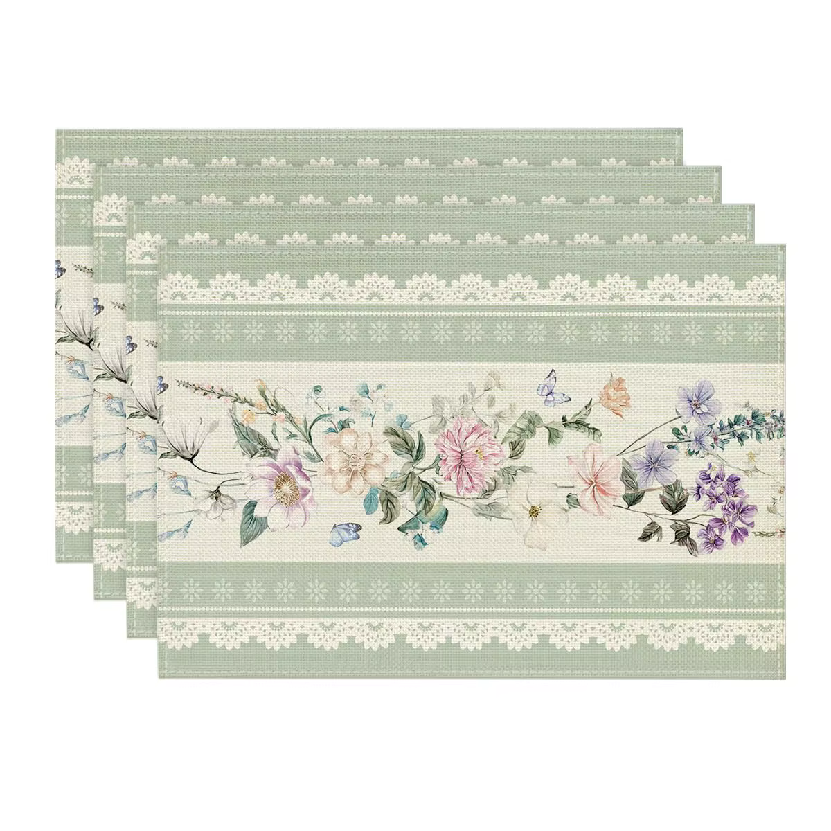 Napperons de table floraux imprimés verts en dentelle, 12x18 pouces, pour la saison printanière et e