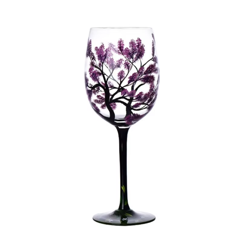 Verre à vin arbre quatre saisons, gobelets peints à la main, verre à pied haut unique, tasse, verrer