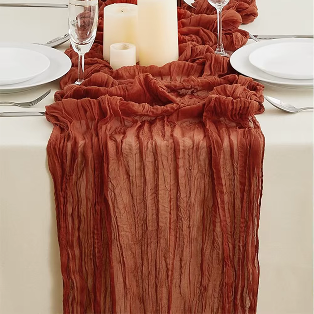 Chemin de Table en tissu de fromage en terre cuite, décor de mariage romantique, chemin de Table Boh