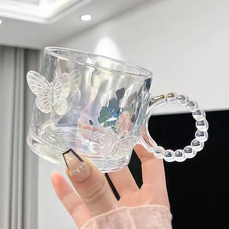 Verre torsadé Transparent papillon, tasse d'eau de haute beauté, verre de bière, jus domestique, ver
