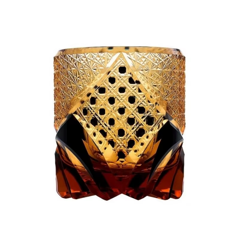 Verre de cristal guerrier noir japonais, armure Edo Kiriko, verres à whisky, à vin, ambre gravé à la