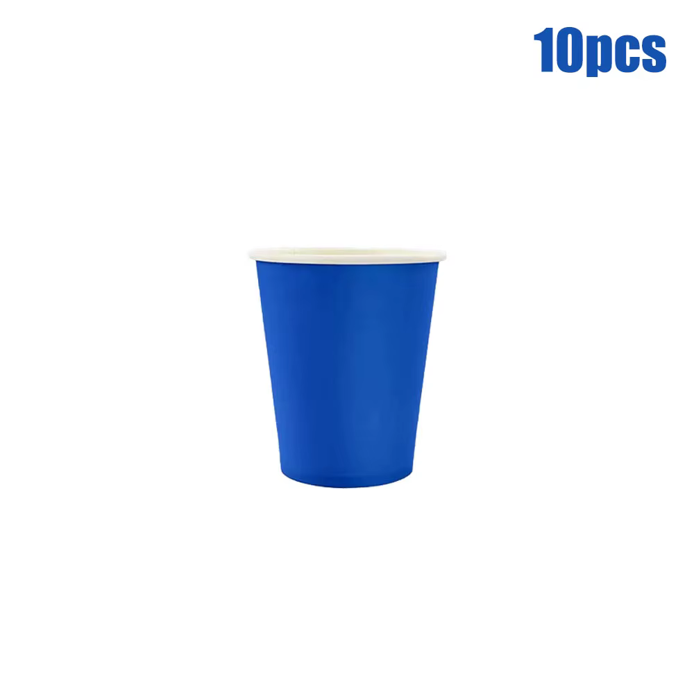 Vaisselle en papier bleu foncé simple, tasses, assiettes, serviettes, décoration de fête d'anniversa