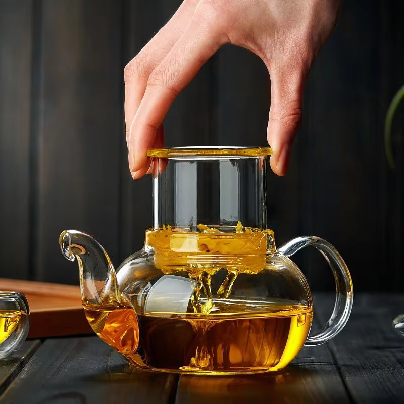 Théière en verre épais filtrée et résistante à la chaleur, 400ml/1000ml, théière à fleurs en verre à