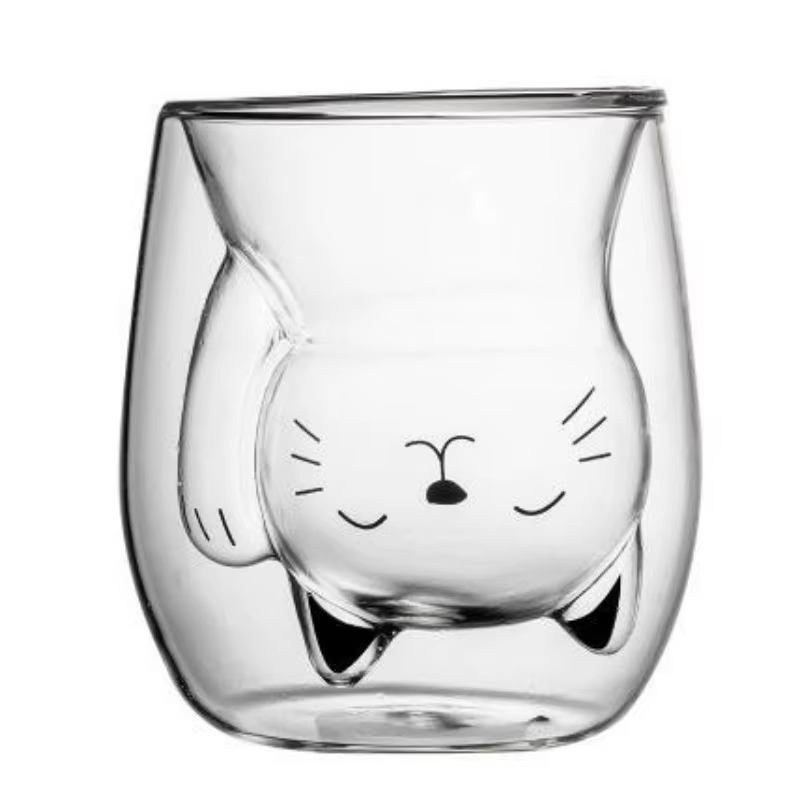 Adorable tasse à café en verre pour chat, tasse à lait à Double paroi pour le petit déjeuner, le caf