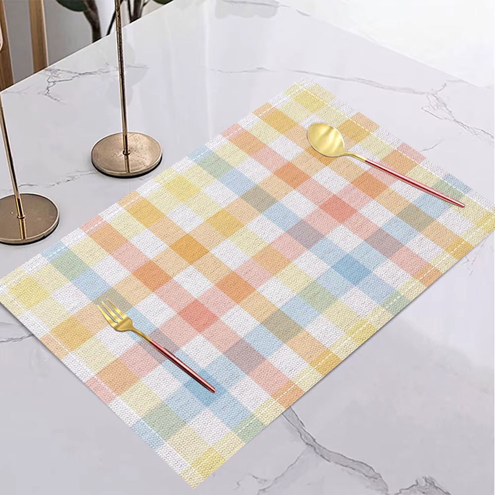 Ensemble de tapis de Table à motif écossais élégant, napperon à carreaux vert rose Beige, imperméabl