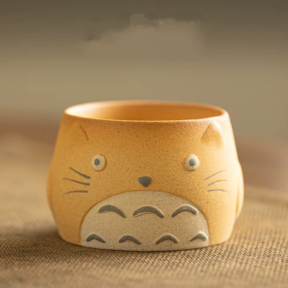 Tasse à café expresso en céramique, chat de dessin animé mignon, tasse à thé en poterie brute pour l