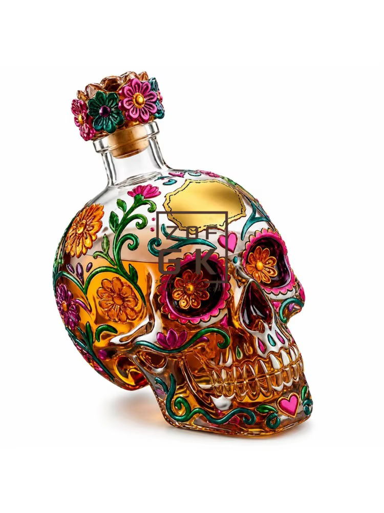 Carafe à whisky Sugar Skull, bouteille en verre pour le Jour des Morts, collection de décorations po