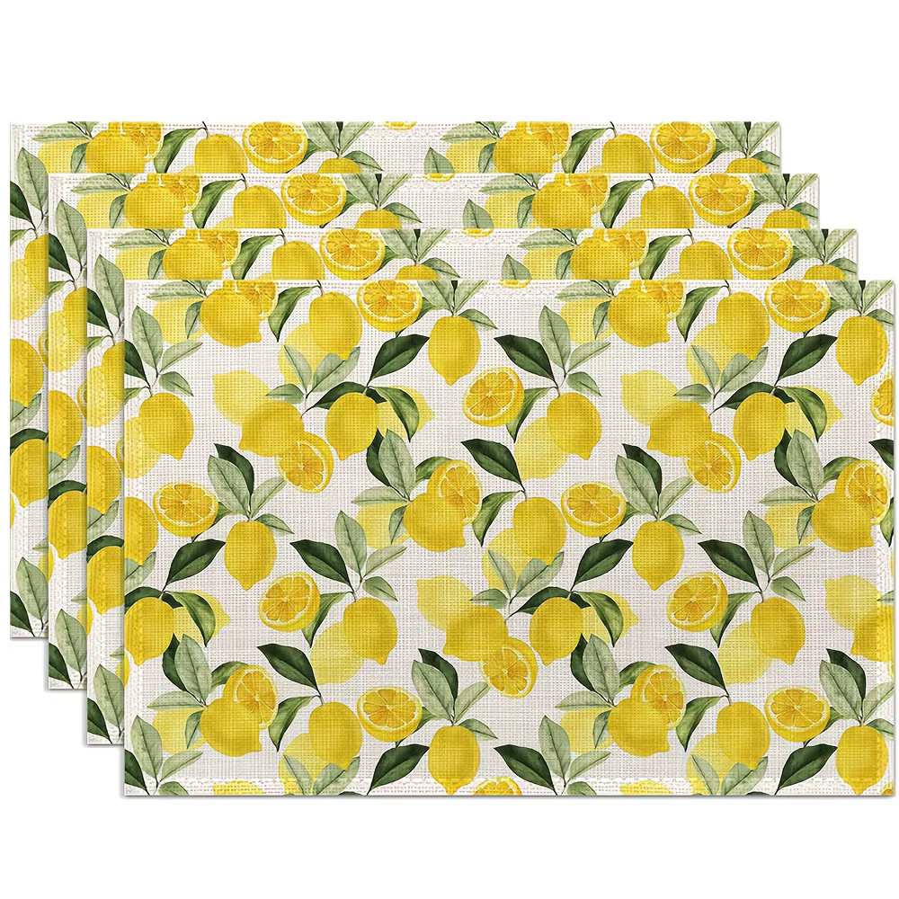 Ensemble de sets de table citron – Tapis de table lavables et résistants à la chaleur avec motif cit