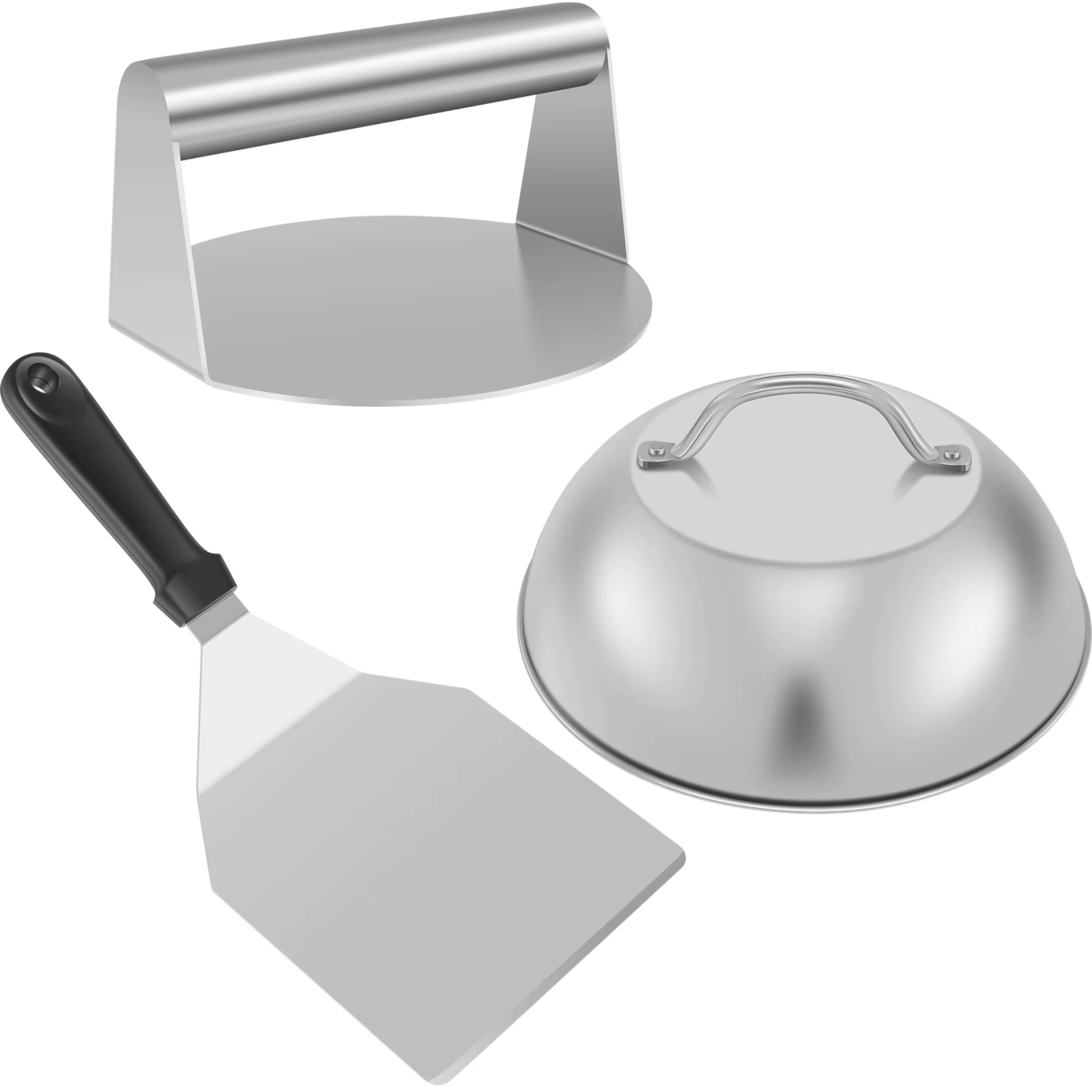 Kit de hamburger Smash avec couvercle, spatule de plaque chauffante, presse à hamburger en acier ino