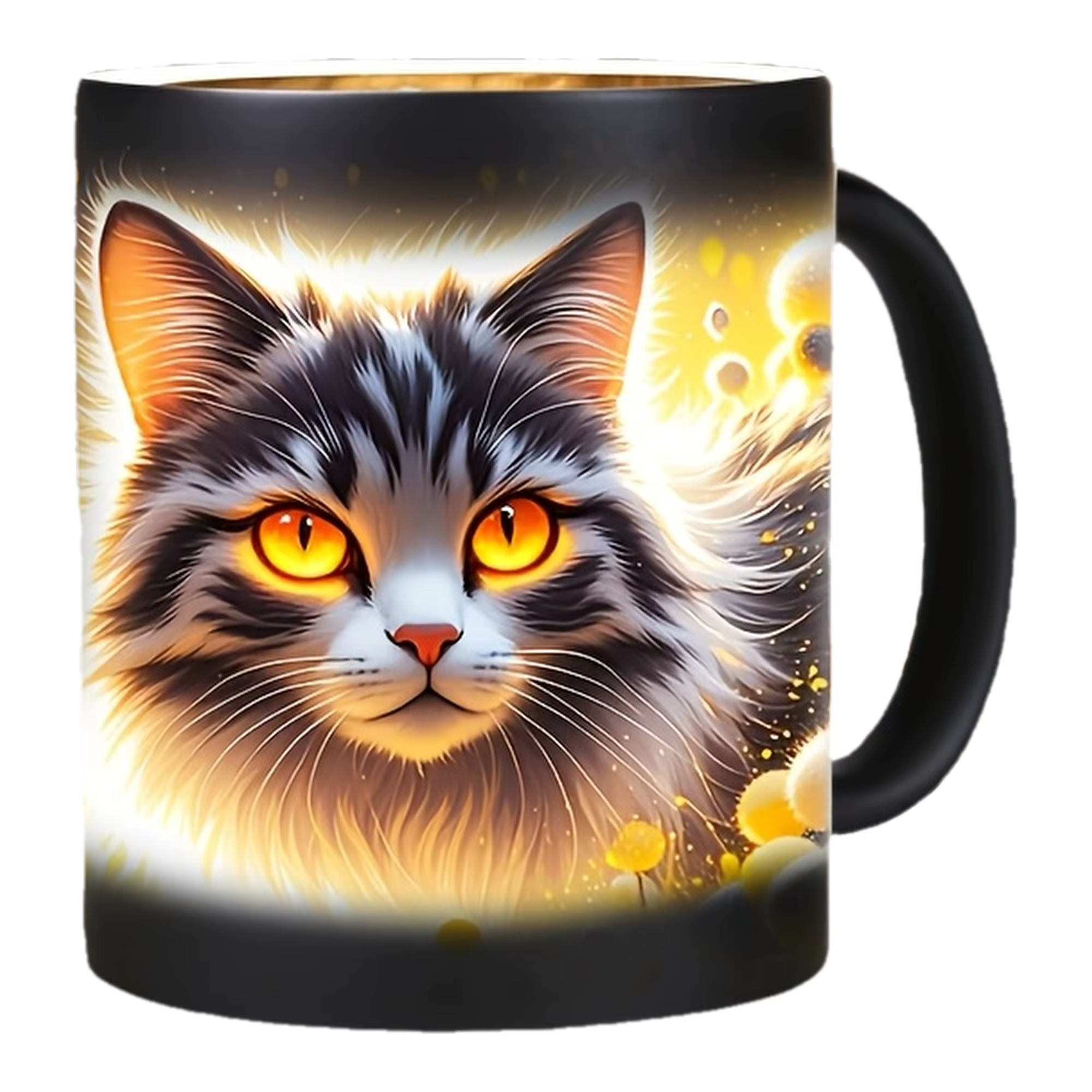 1 tasse à café en céramique à changement de couleur avec motif de chat mignon, tasse au design de ch