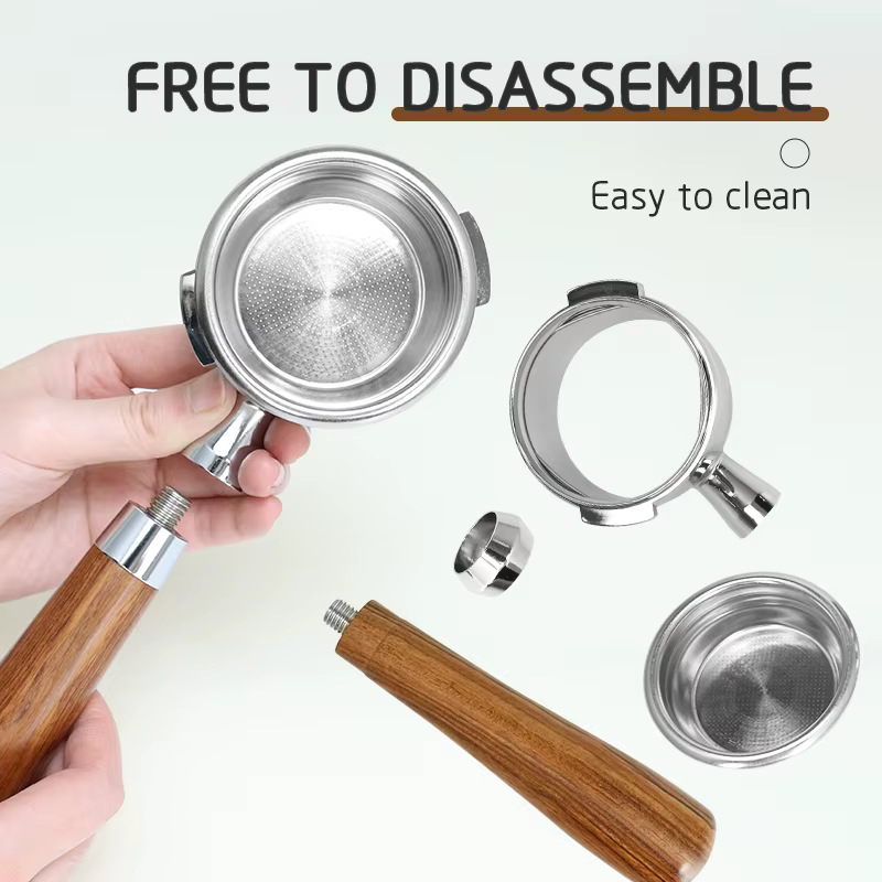 Porte-filtre à café 58mm, porte-filtre sans fond pour Gaggia, manche classique en bois massif, outil