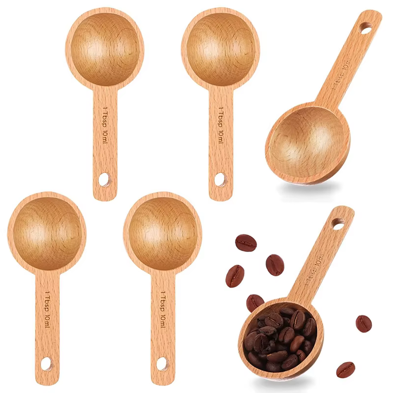 Cuillère à café en bois de hêtre, pour mesurer les grains entiers, moulus, 10ml, lot de 100 pièces