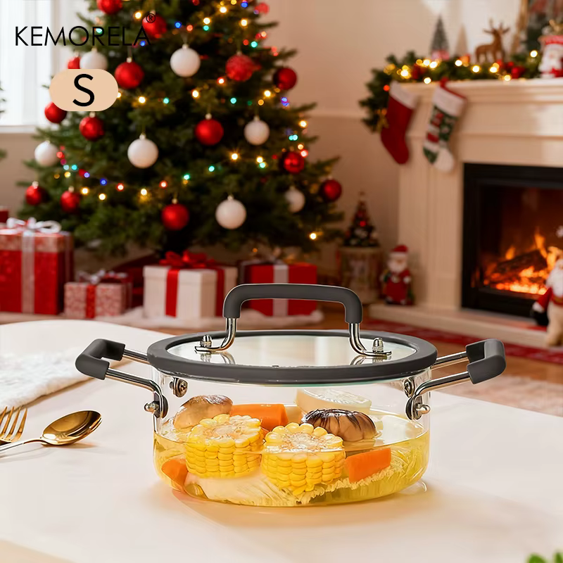 1 pièce Casserole en verre avec couvercle, plusieurs options de capacité, pot de cuisson en verre ré