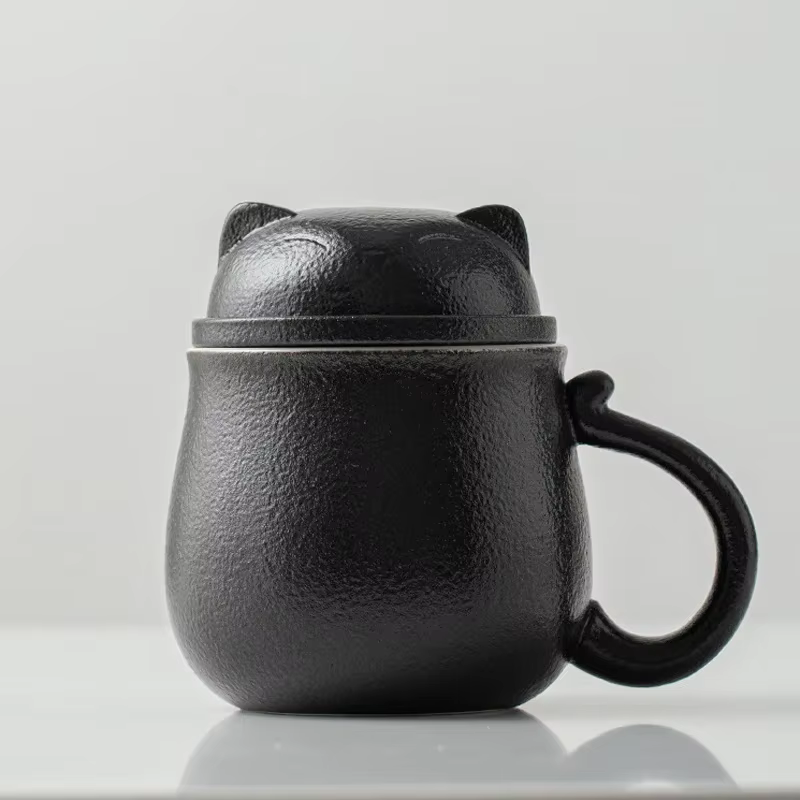 Tasse à thé chat porte-bonheur avec couvercle, tasse à eau créative, tasse à café, tasse à boire en 