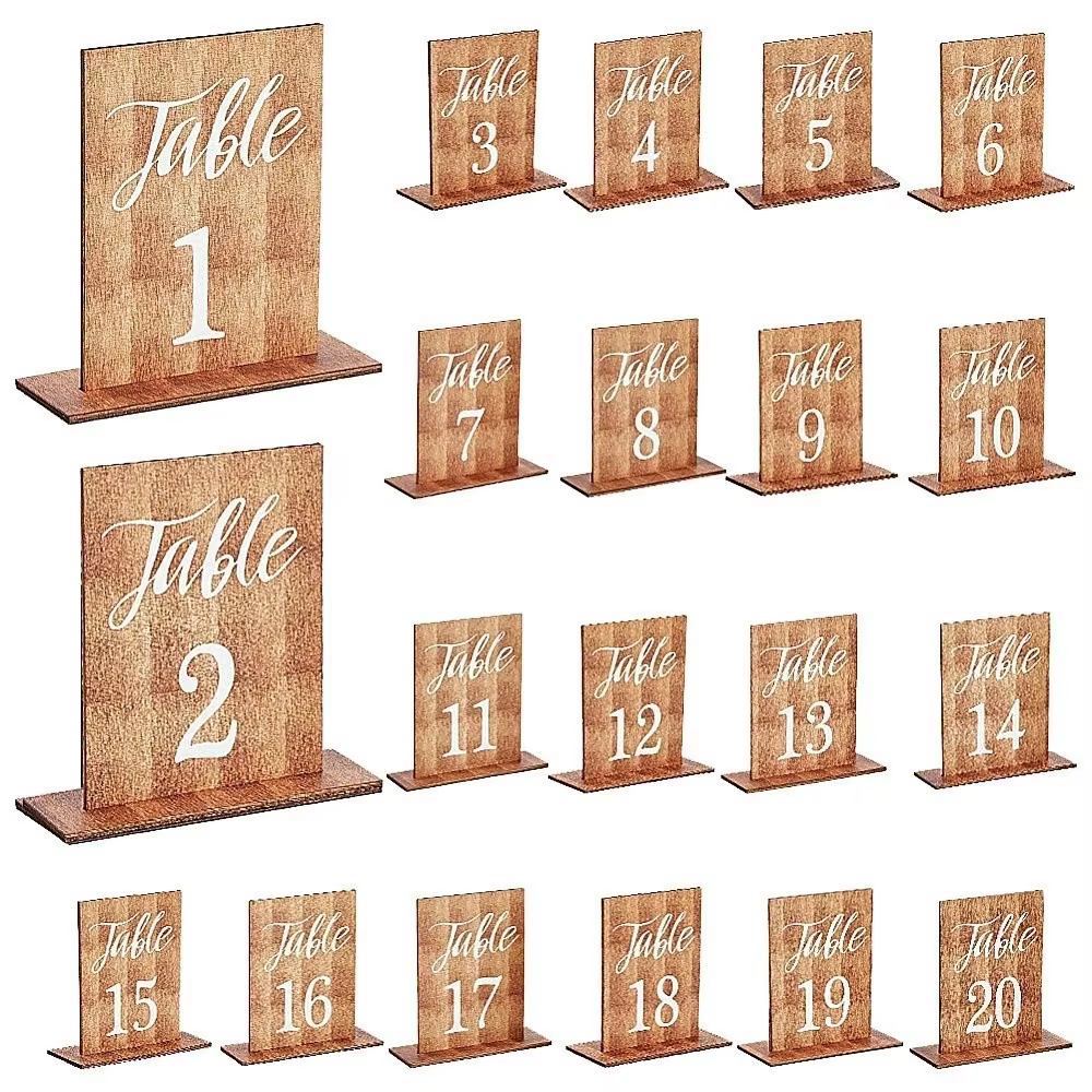 Numéros de table double face pour mariage, numéros 1-20, marqueurs de table en bois vintage, cartes 