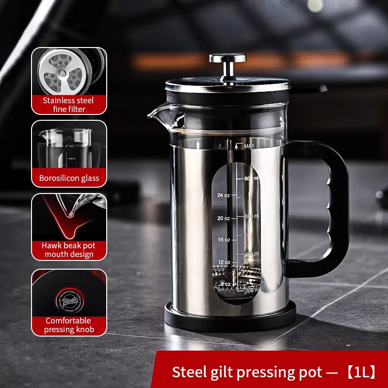 Cafetière à presse française avec filtre, en acier inoxydable, verre Borosilicate résistant à la cha