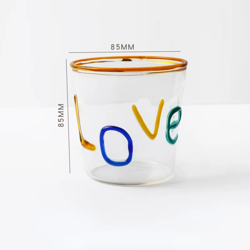 Tasse avec lettres colorées faites à la main, verre résistant à la chaleur, pour jus de lait, café, 