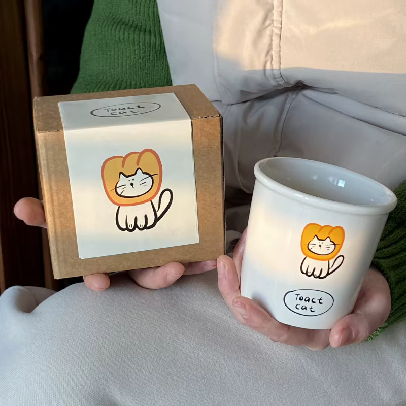 Tasse à café en céramique avec chaton toast de dessin animé mignon, design créatif, tasse à boire po