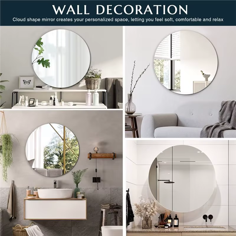 Verre pour miroir de salle de bain, rond, sans cadre, auto-adhésif, 40 cm, à coller sur le mur, salo